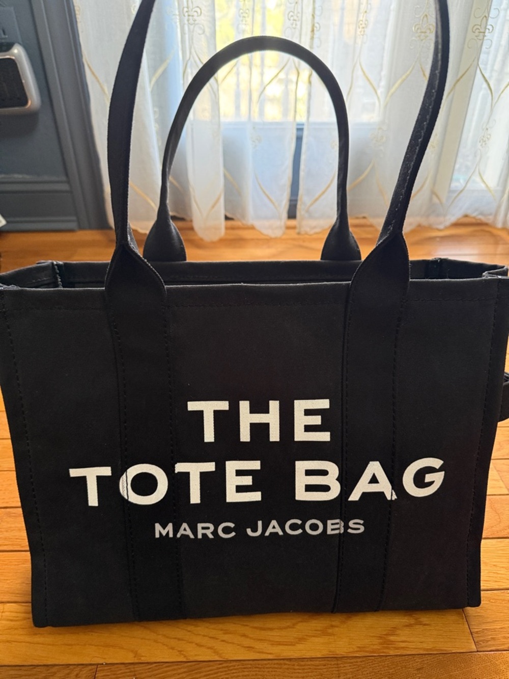 Marc Jacobs Large Black Canvas Tote with White Logo Text